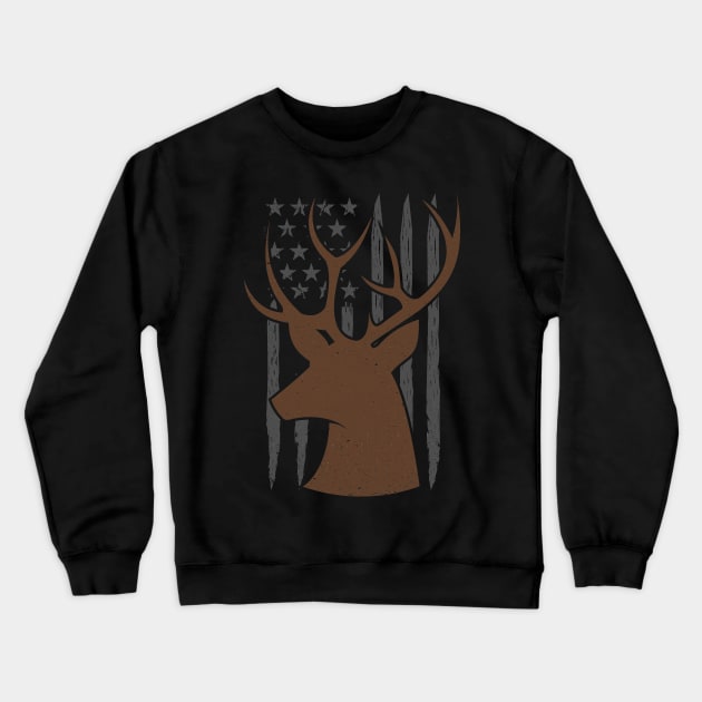 Deer Hunting America Flag Funny Hunting Lover Gift Crewneck Sweatshirt by Tesszero